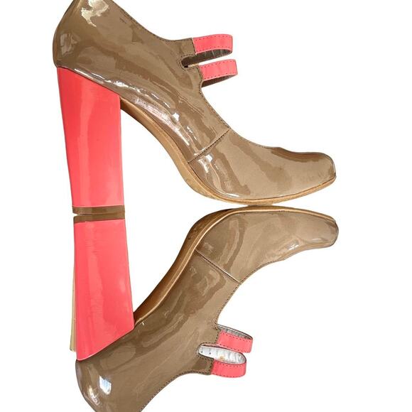 y2k Vtg. RAMPAGE COLORBLOCK PATENT MARY JANE CHUNKY PUMPS HEELS SIZE 8 1/2. - Picture 5 of 8